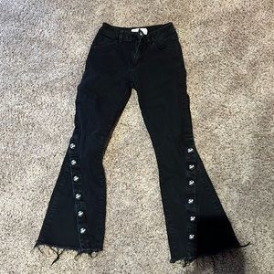RACHEL RACHEL ROY black high waist crop flare studded raw hem jeans
